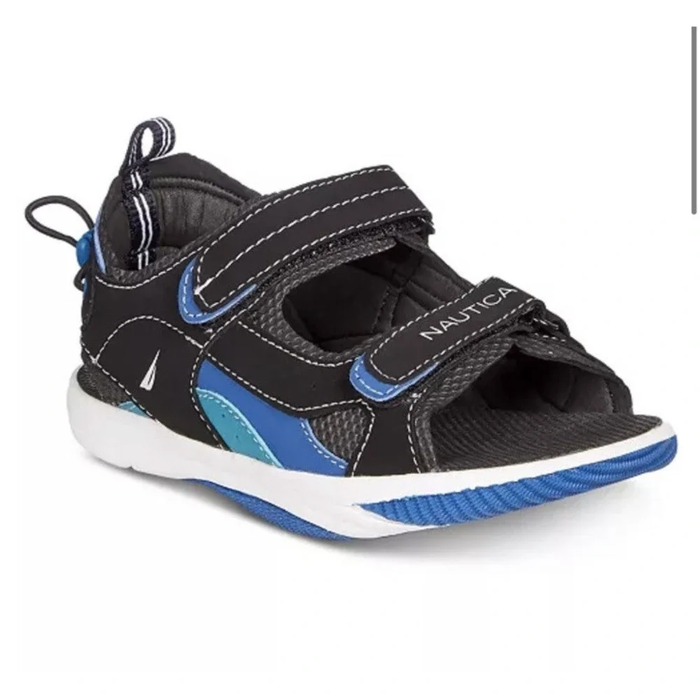 Nautica Kids Sz 4 Sports Sandals Open Toe Athletic Beach Water Helm Black Blue